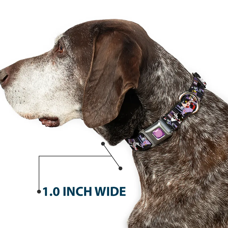Princess Gem CLOSE-UP Full Color Purple Seatbelt Buckle Collar - 5-Disney Villains Stacked