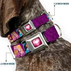 Princess Gem Heart Full Color Black/Pink Seatbelt Buckle Collar - Disney DREAMER 7-Sparkling Princesses/Tiara Purple/White