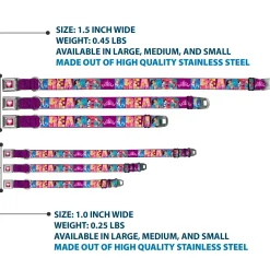 Princess Gem Heart Full Color Black/Pink Seatbelt Buckle Collar - Disney DREAMER 7-Sparkling Princesses/Tiara Purple/White