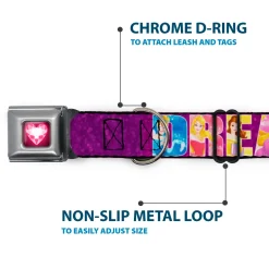 Princess Gem Heart Full Color Black/Pink Seatbelt Buckle Collar - Disney DREAMER 7-Sparkling Princesses/Tiara Purple/White