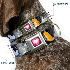 Princess Gem Heart Full Color Black/Pink Seatbelt Buckle Collar - Princess Pose/Princess & Prince Scene Grays/Multi Color