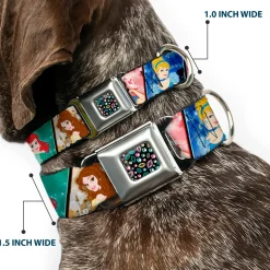 Princess Jewels Full Color Black/Multi Color Seatbelt Buckle Collar - Disney Princess Poses/Castle Blocks