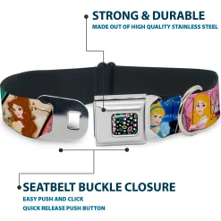 Princess Jewels Full Color Black/Multi Color Seatbelt Buckle Collar - Disney Princess Poses/Castle Blocks