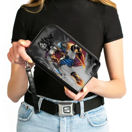 PU Zip Around Wallet Rectangle - Wonder Woman 75th Anniversary Comic Book Cover Standing Pose Grays/Full Color