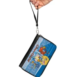 PU Zip Around Wallet Rectangle - COW AND CHICKEN with Red Guy Running Pose and Title Logo Blues