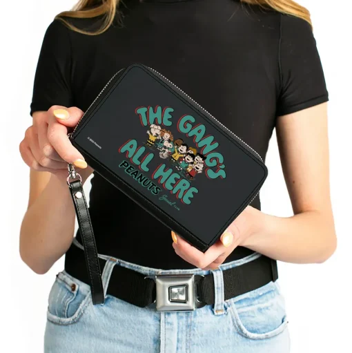 PU Zip Around Wallet Rectangle - Peanuts Gang THE GANG'S ALL HERE Group Pose Black/Blue