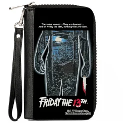 PU Zip Around Wallet Rectangle - FRIDAY THE 13TH Jason Crystal Lake Cabin Silhouette Movie Pose