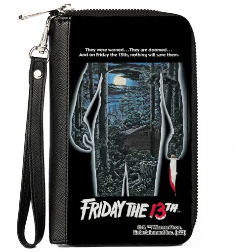 PU Zip Around Wallet Rectangle - FRIDAY THE 13TH Jason Crystal Lake Cabin Silhouette Movie Pose