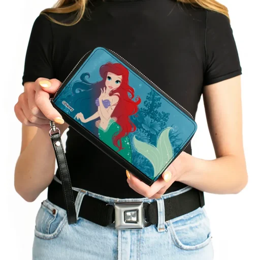 PU Zip Around Wallet Rectangle - The Little Mermaid Ariel Reef Pose Blues
