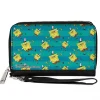 PU Zip Around Wallet Rectangle - SpongeBob Dancing Pose Scattered Stripe Teal Blues