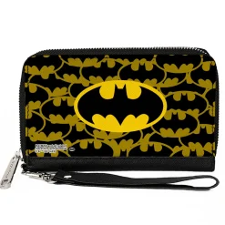 PU Zip Around Wallet Rectangle - Batman Bat Signal Stacked and Centered Yellow/Black