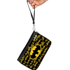 PU Zip Around Wallet Rectangle - Batman Bat Signal Stacked and Centered Yellow/Black