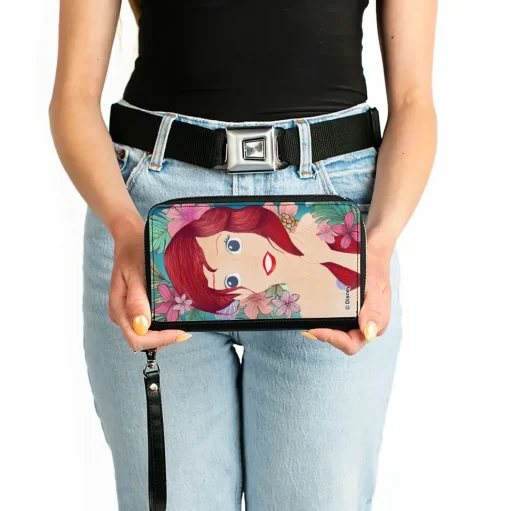 PU Zip Around Wallet Rectangle - The Little Mermaid Ariel Fixing Hair Pose