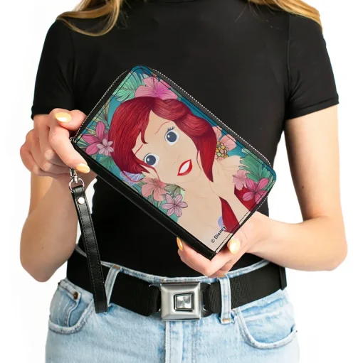 PU Zip Around Wallet Rectangle - The Little Mermaid Ariel Fixing Hair Pose