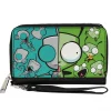 PU Zip Around Wallet Rectangle - Invader Zim GIR Split Close-Up and Poses Blue/Green