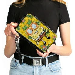 PU Zip Around Wallet Rectangle - SpongeBob SquarePants Pineapple Eyes Pose Pineapple Gold