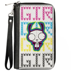 PU Zip Around Wallet Rectangle - Invader Zim GIR Pose and Text White/Multi Color