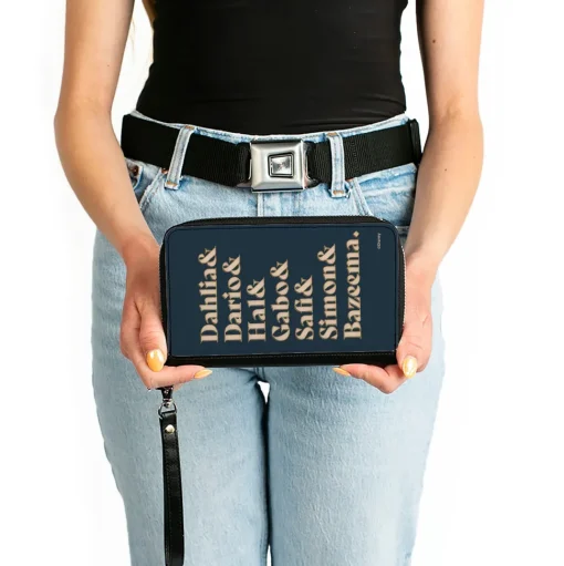 PU Zip Around Wallet Rectangle - Wish Asha's Friends the Teens Names Navy/Tans