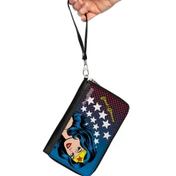 PU Zip Around Wallet Rectangle - WONDER WOMAN Stars/Face Halftone Blues/Red/Yellow/White