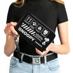 PU Zip Around Wallet Rectangle - Peanuts SNOOPY Care Symbols 100% ORIGINAL Black/White