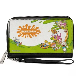 PU Zip Around Wallet Rectangle - Nick 90's Character Mash Up and NICKELODEON Splat Logo White