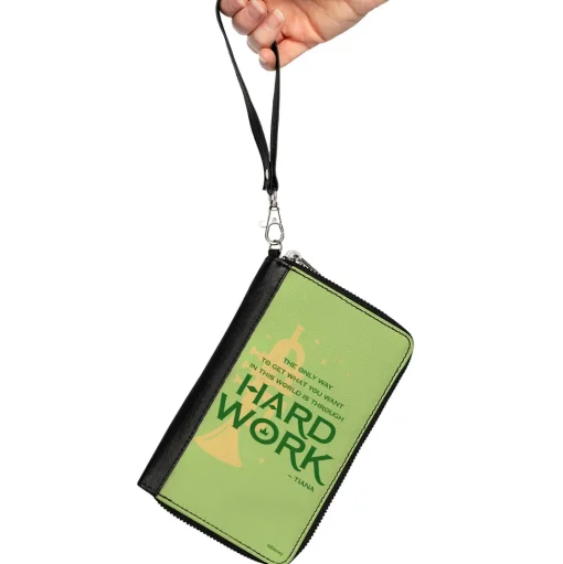 PU Zip Around Wallet Rectangle - The Princess and the Frog Tiana's HARD WORK Quote Greens