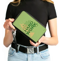 PU Zip Around Wallet Rectangle - The Princess and the Frog Tiana's HARD WORK Quote Greens
