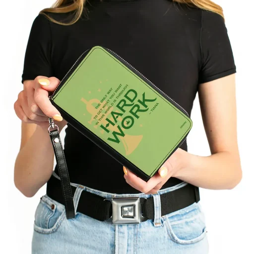 PU Zip Around Wallet Rectangle - The Princess and the Frog Tiana's HARD WORK Quote Greens