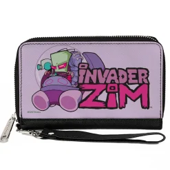 PU Zip Around Wallet Rectangle - Invader Zim and GIR Voot Cruiser Pose and Title Logo Lavender