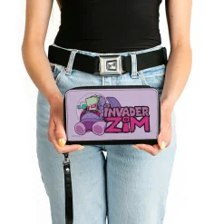 PU Zip Around Wallet Rectangle - Invader Zim and GIR Voot Cruiser Pose and Title Logo Lavender