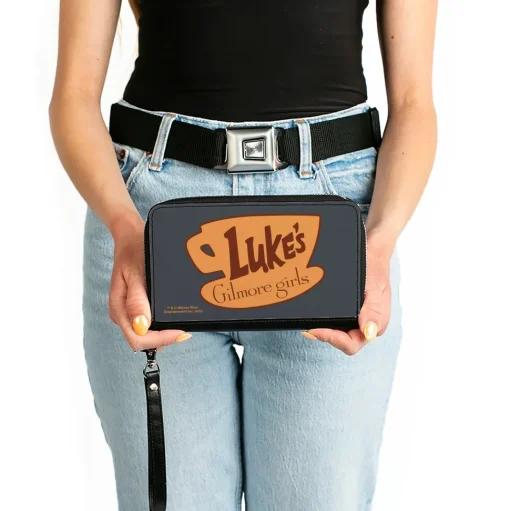 PU Zip Around Wallet Rectangle - GILMORE GIRLS LUKE'S Coffee Cup Icon Gray/Browns