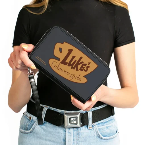 PU Zip Around Wallet Rectangle - GILMORE GIRLS LUKE'S Coffee Cup Icon Gray/Browns