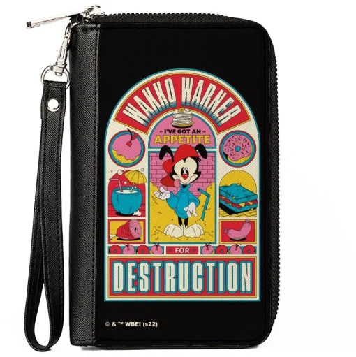 PU Zip Around Wallet Rectangle - Animaniacs WAKKO WARNER APPETITE FOR DESCTRUCTION Pose Black