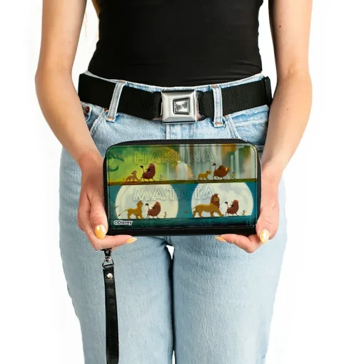 PU Zip Around Wallet Rectangle - The Lion King HAKUNA MATATA Simba Pumbaa Timon Growing Up Poses Scenes