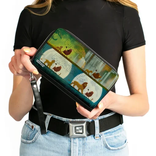 PU Zip Around Wallet Rectangle - The Lion King HAKUNA MATATA Simba Pumbaa Timon Growing Up Poses Scenes