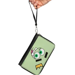 PU Zip Around Wallet Rectangle - The Fairly OddParents Cosmo Face Expression CLOSE-UP Green