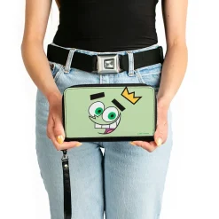 PU Zip Around Wallet Rectangle - The Fairly OddParents Cosmo Face Expression CLOSE-UP Green