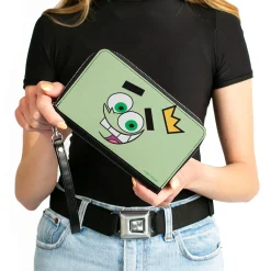 PU Zip Around Wallet Rectangle - The Fairly OddParents Cosmo Face Expression CLOSE-UP Green