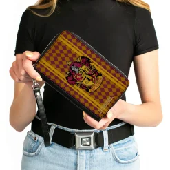 PU Zip Around Wallet Rectangle - GRYFFINDOR Crest Stripes/Diamonds Red/Golds
