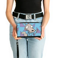 PU Zip Around Wallet Rectangle - Rocko's Modern Life Rocko Waving Pose Triangles Blue Purple