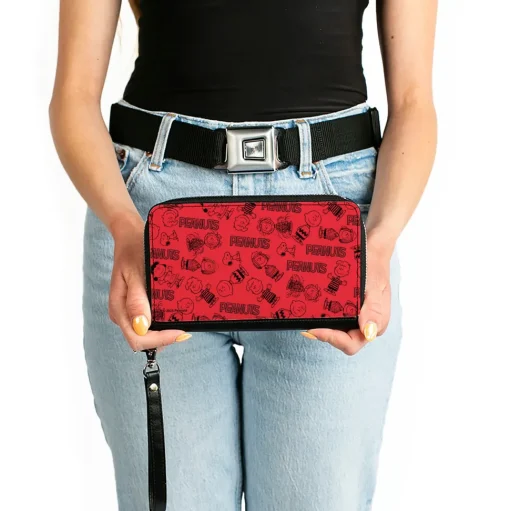 PU Zip Around Wallet Rectangle - PEANUTS Gang Six Character and Title Logo Collage Red/Black