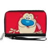 PU Zip Around Wallet Rectangle - The Ren & Stimpy Show Stimpy Smiling Pose CLOSE-UP Red