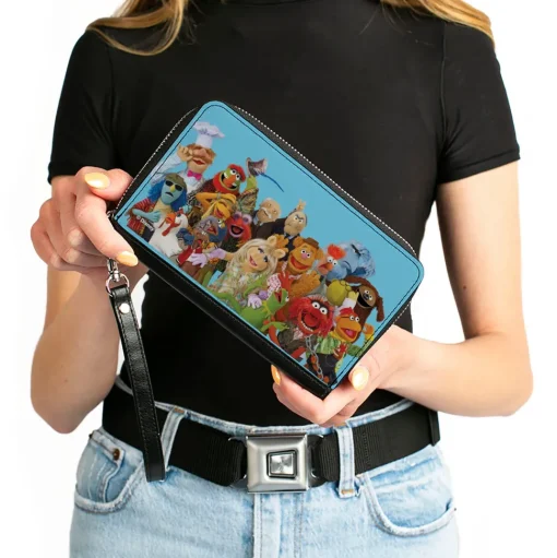 PU Zip Around Wallet Rectangle - The Muppets Character Group Pose Portrait Blue