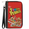 PU Zip Around Wallet Rectangle - FRUITY PEBBLES Fred Flintstone and Barney Rubble Cereal Box Replica Bright Red