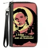 PU Zip Around Wallet Rectangle - The Wizard of Oz Dorothy and Flying Monkeys NOT IN KANSAS Quote Black/Yellow/Pink