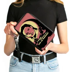 PU Zip Around Wallet Rectangle - The Wizard of Oz Dorothy and Flying Monkeys NOT IN KANSAS Quote Black/Yellow/Pink