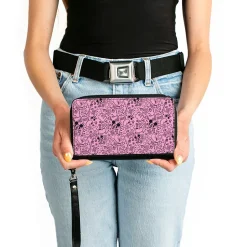 PU Zip Around Wallet Rectangle - Mickey Mouse Icon Doodles Collage Pink/Black