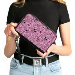 PU Zip Around Wallet Rectangle - Mickey Mouse Icon Doodles Collage Pink/Black