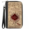 PU Zip Around Wallet Rectangle - Hogwarts School THE MARAUDER'S MAP Tan/Reds