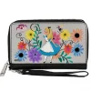 PU Zip Around Wallet Rectangle - Alice Pose/Cheshire Cat Face/Flowers of Wonderland + Flower Trio Gray/Multi Color